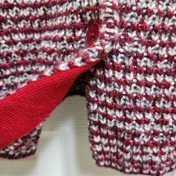 Talbots Sweater Womens L Red Gray Angora Blend Knit Button Cardigan Chunky Soft - Picture 7 of 8
